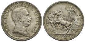 Vittorio Emanuele III (1900-1943) . 2 Lire. 1915 Quadriga briosa . AG Pag. 738; Mont. 155 Patinata. FDC