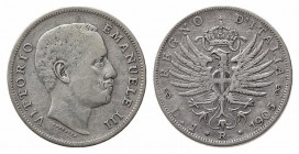 Vittorio Emanuele III (1900-1943). Roma. 1 lira 1905. Ag (5 g). Gig. 129 R2. qBB