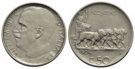 Vittorio Emanuele III (1900-1943) . 50 Centesimi. 1924 R . NI RR Pag. 805; Mont. 242. BB-SPL
