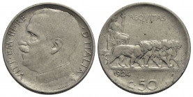Vittorio Emanuele III (1900-1943) . 50 Centesimi. 1924 R . NI RR Pag. 805; Mont. 242. MB+