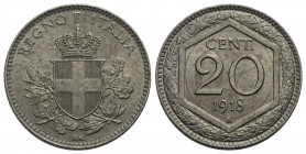 Vittorio Emanuele III (1900-1943) . 20 Centesimi Esagono. 1918 . NI RR Pag. 850a; Mont. 299 Bordo rigato. FDC