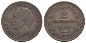 Vittorio Emanuele III (1900-1943) . 2 Centesimi. 1907 Valore . CU RR Pag. 929; Mont. 401. MB-BB
