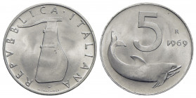 Repubblica Italiana (emissioni in lire) (1946-2001) . 5 Lire. 1969 . IT NC Mont. 15 1 della data rovesciato Eccezionale. FDC