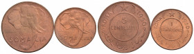 A.F.I.S. (1950-1960) . 5 Centesimi. 1950 . CU Mont. 8 assieme a 1 c. - Lotto di due monete rame rosso. FDC