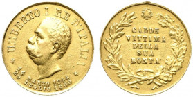 SAVOIA. Vittorio Emanuele III. Medaglia 1900 commemorativa morte di Umberto I. Au (2,83 g - 17,2 mm). BB appiccagnolo rimosso