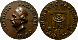 VENTENNIO FASCISTA (1922-1943). Antonio Pacinotti Pisano (1841-1912). Medaglia anno XII Onoranze Nazionali. AE (141 g - 60,6 mm). qFDC