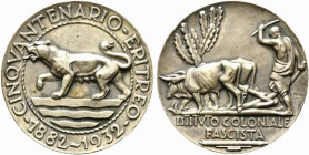 VENTENNIO FASCISTA (1922-1943). Medaglia 1932 Istituto Coloniale Fascista. Cinquantenario Eritreo. AE argentato ( 123 g - 70,4 mm). BB+