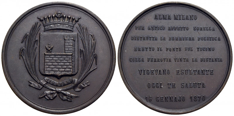 Milano . Medaglia. 1870 - Riapertura delle comunicazioni stradali e ferroviarie ...