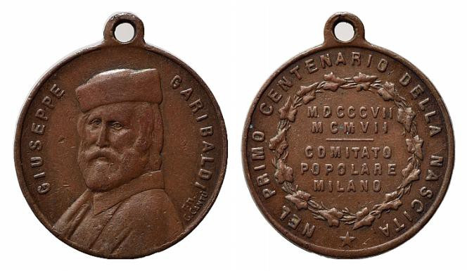 MILANO. Medaglia 1° centenario della nascita di Garibaldi 1907. Comitato Popolar...