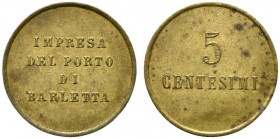 BARLETTA. Gettone da 5 centesimi Impresa del Porto di Barletta. AE dorato (1,73 g - 18,3 mm). BB