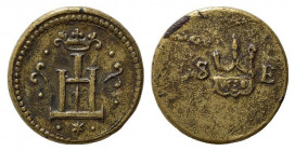 GENOVA. XVII sec. Peso monetale per 1/4 di scudo d'argento. AE (9,60 g - 24,8 mm). R/Busto di Sant'Eligio di Noyon protettore degli orafi e numismatic...
