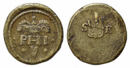 MILANO. Filippo III o IV (1598-1665). Peso monetale del Mezzo Filippo d'argento. AE (13,84 g - 26,5 mm). D/PHI al centro sormontato da corona, in bass...