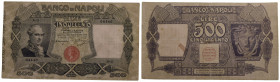 NAPOLI . Biglietti al portatore . 500 Lire. 07/12/1909 . RR Gav. 184 Miraglia/Dall'Aglio Pieghe pressate, strappetti e forellini. BB