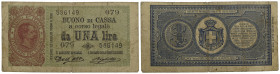 BUONI DI CASSA . Umberto I (1878-1900) . Lira. 09/11/1895 - Serie 68-92 . RRR Alfa 5; Lireuro 2C Dell'Ara/Righetti. meglio di MB