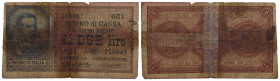 BUONI DI CASSA . Umberto I (1878-1900) . 2 Lire. 21/09/1894 - Serie 31-39 . RRRR Alfa 22; Lireuro 6B Dell'Ara/Righetti strappo a croce riparato al R/ ...
