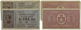 BUONI DI CASSA . Vittorio Emanuele III (1900-1943) . Lira. 02/09/1914 - Serie 1-40 . NC Alfa 10; Lireuro 3A Dell'Ara/Righetti piega verticale centrale...