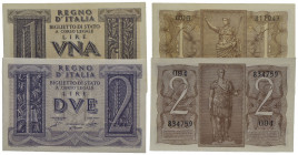 BIGLIETTI DI STATO . Vittorio Emanuele III (1900-1943) . 2 Lire. 14/11/1939 . Alfa 38; Lireuro 8A Grassi/Porena/Cossu assieme a Lira 14/11/39 serie 60...