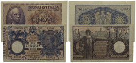BIGLIETTI DI STATO . Vittorio Emanuele III (1900-1943) . 5 Lire. 10/09/1923 - Serie 4751-6000 . Alfa 56; Lireuro 12F Maltese/Rossolini assieme a 5 Lir...