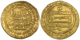 Abbasid, al-Mu‘tamid (256-279h), dinar, Madinat al-Salam 257h, obv., with pellet below the b of sab‘a in date, rev., letter mim below, 4.03g (Bernardi...