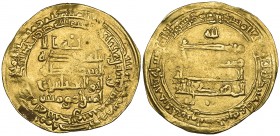Abbasid, al-Muqtadir (295-320h), dinar, Mah al-Basra 312/1h, unit of date re-engraved on die, 4.32g (cf Bernardi 242Mq [date not listed]), some centra...
