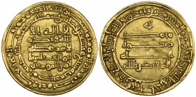 Abbasid, al-Muqtadir (295-320h), dinar, Misr 297h, obv., citing Abu’l-‘Abbas b. Amir al-Mu’minin as heir, 3.92g (Bernardi 242De [this type listed for ...