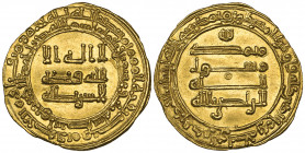 Abbasid, al-Radi (322-329h), dinar, Wasit 323h, 4.30g (Bernardi 285Jm RRR), very slightly wavy flan, almost extremely fine and extremely rare

Estim...