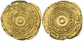 Ziyadid, al-Muzaffar b. ‘Ali (372-435h), dinar, ‘Madinat ‘Adan 406h’, with legends arranged in two concentric bands on each side, the inner of which o...
