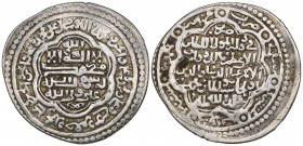 Ilkhanid, Uljaytu (703-716h), 2-dirhams, Khazina al-Ma’mura 713h, 3.89g (Diler 370), very fine and very rare. This is the only year for which coins ar...