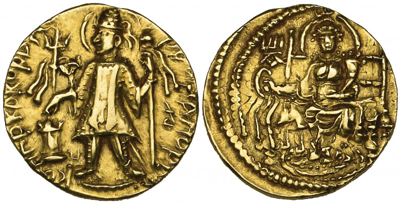 *India, Kushans, Kanishka II (c. 230-247), gold dinar, king standing left, rev.,...