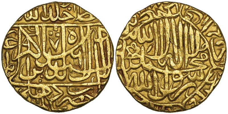 *India, Mughal, Akbar (963-1014h / 1556-1605 AD), mohur, Hadrat Dehli 976h, 10.8...