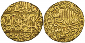*India, Mughal, Akbar (963-1014h / 1556-1605 AD), mohur, Jaunpur 977h, 10.61g (KM 105.4), small drill-mark in centre of reverse, good very fine 

Es...