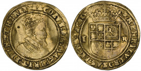 *James I, Second Coinage, double-crown, m.m. coronet, 4.67g (N. 2087; S. 2622), bent into ‘S’ shape and with a small unofficial countermark, portrait ...