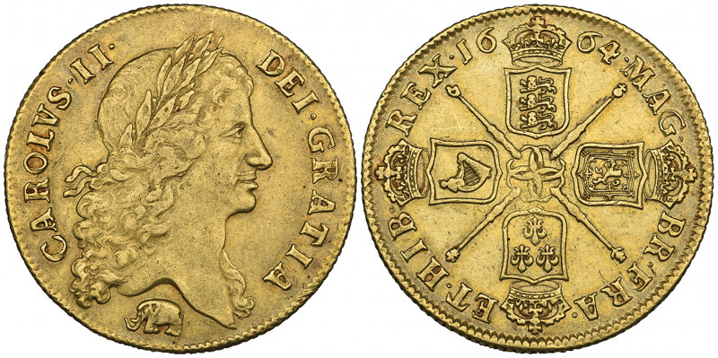 *Charles II, two-guineas, 1664, first bust, elephant below (S. 3334), very fine...