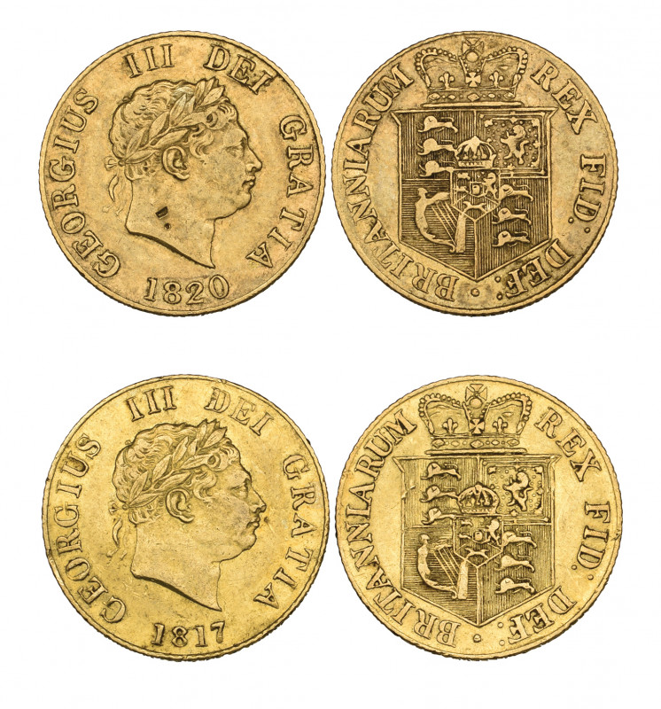 George III, half-sovereigns (2), 1817, bent and scratched, otherwise very fine, ...