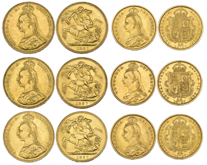 Victoria, Jubilee, 1887, London sovereigns (3) and half-sovereigns (3), these hi...