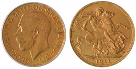 *George V, sovereign, 1911 c, Ottawa mint, light bagmarks, mint state, in PCGS holder graded MS64

Estimate: GBP 400 - 450