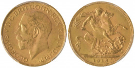 *George V, sovereign, 1913, London mint, light bagmarks, mint state, in PCGS holder graded MS64

Estimate: GBP 400 - 450