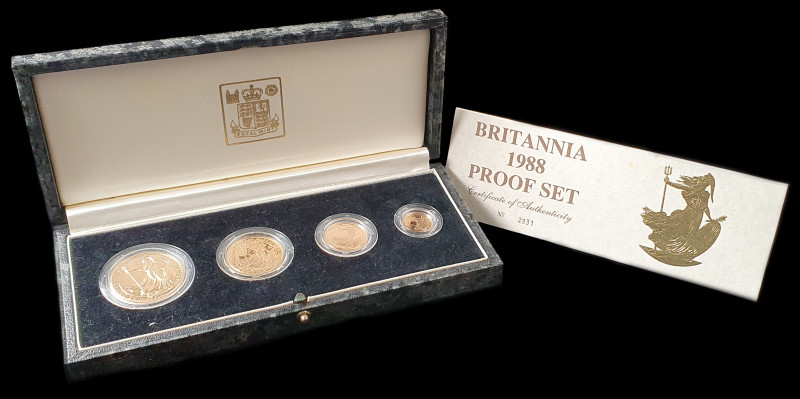 Elizabeth II, proof set of 4 ‘Britannia’ gold coins, 1988, comprising £100, £50,...