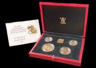 Elizabeth II, proof set of 4 gold coins, 1990, comprising five-pounds, two-pounds, sovereign and half-sovereign, mint state, in capsules and Royal Min...