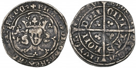 *Richard II (1377-99), groat, London, m.m. cross pattée, type II/III mule, obverse legend ends franc:, both ns of london reverse double-barred, 4.29g ...