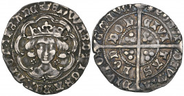 Edward IV, First Reign Light coinage, groat, London, type VIII m.m. crown/sun, quatrefoils at neck and on breast, trefoil stops on obverse, saltire st...