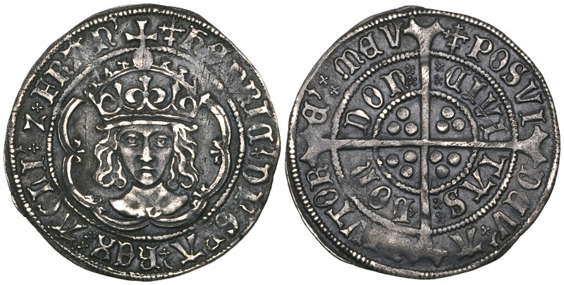 *Henry VII, groat, Facing Bust Issue, Class IVa, reads agli’ z fran, saltire sto...