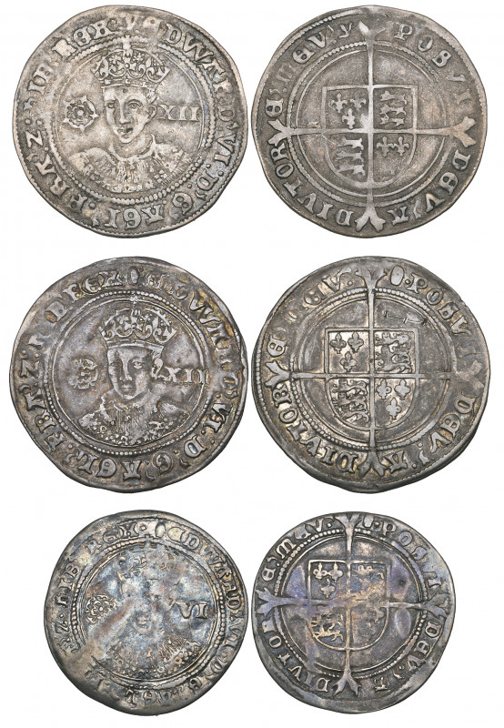 Edward VI, Fine Silver Issue (1551-53), shillings (2), m.m.’s tun and y, sixpenc...