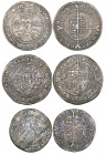 Edward VI, Fine Silver Issue (1551-53), shillings (2), m.m.’s tun and y, sixpence, m.m. tun (N. 1937 (2), 1938; S. 2482 (2), 2483), all with crease ma...
