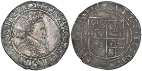 *James I, Second Coinage (1604-19), shilling, m.m. rose, Third bust right, 5.86g (N. 2100, S. 2654), some weakness in legends, very fine. Formerly ex ...