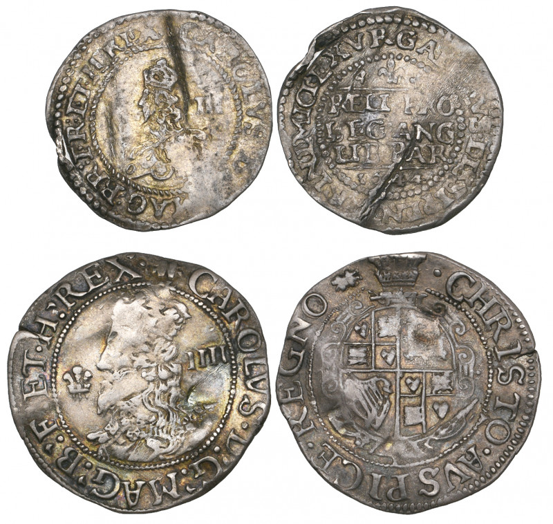 Charles I, Aberystwyth mint, groat, m.m. book, large bust left, rev., plumes wit...