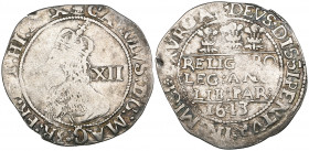 Charles I, Oxford mint, shilling, 1643, m.m. Oxford plume, rev., three Oxford plumes above Declaration, 5.17g (S. 2972), portrait weak, otherwise fine...