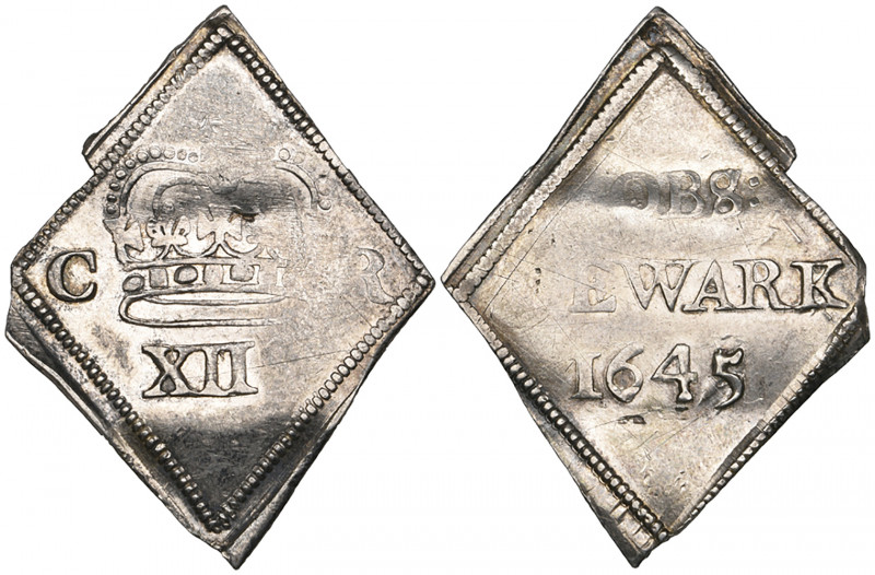 *Charles I, Newark Besieged, lozenge-shaped shilling, 1645, with arched crown an...