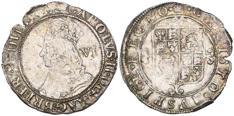 *Charles II, Third Hammered Coinage, sixpence, m.m. crown, 2.91g (S. 3323), stri...