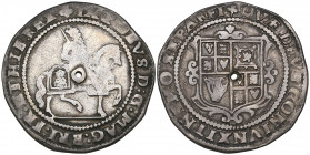 *William III, Recoinage of 1695-96: James I, Third Coinage, halfcrown, m.m. trefoil, 14.63g (N. 2122; S. 2666), officially pierced in the centre durin...
